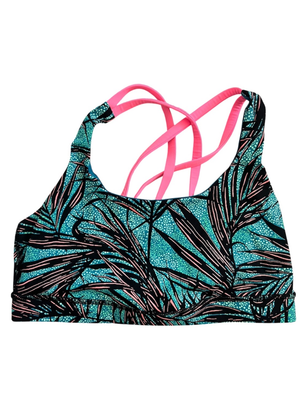 lululemon athletica Tropical Print Teal and Hot Pink Strappy Sports Bra
